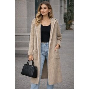Free‎ People Long Knit Hooded Cardigan Oversized Sweater Beige XS